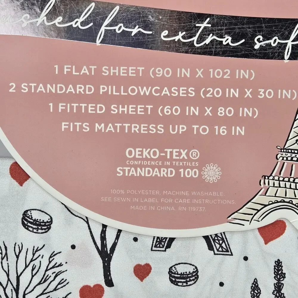 Envogue 4Pc Queen Sheet Set A Day In Paris Eiffel Tower Parisian Love NEW Travel